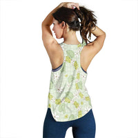 Hawaii Anthurium Tiare Pikake Lei Women Racerback Tank Sage Green Lauhala Art Pattern