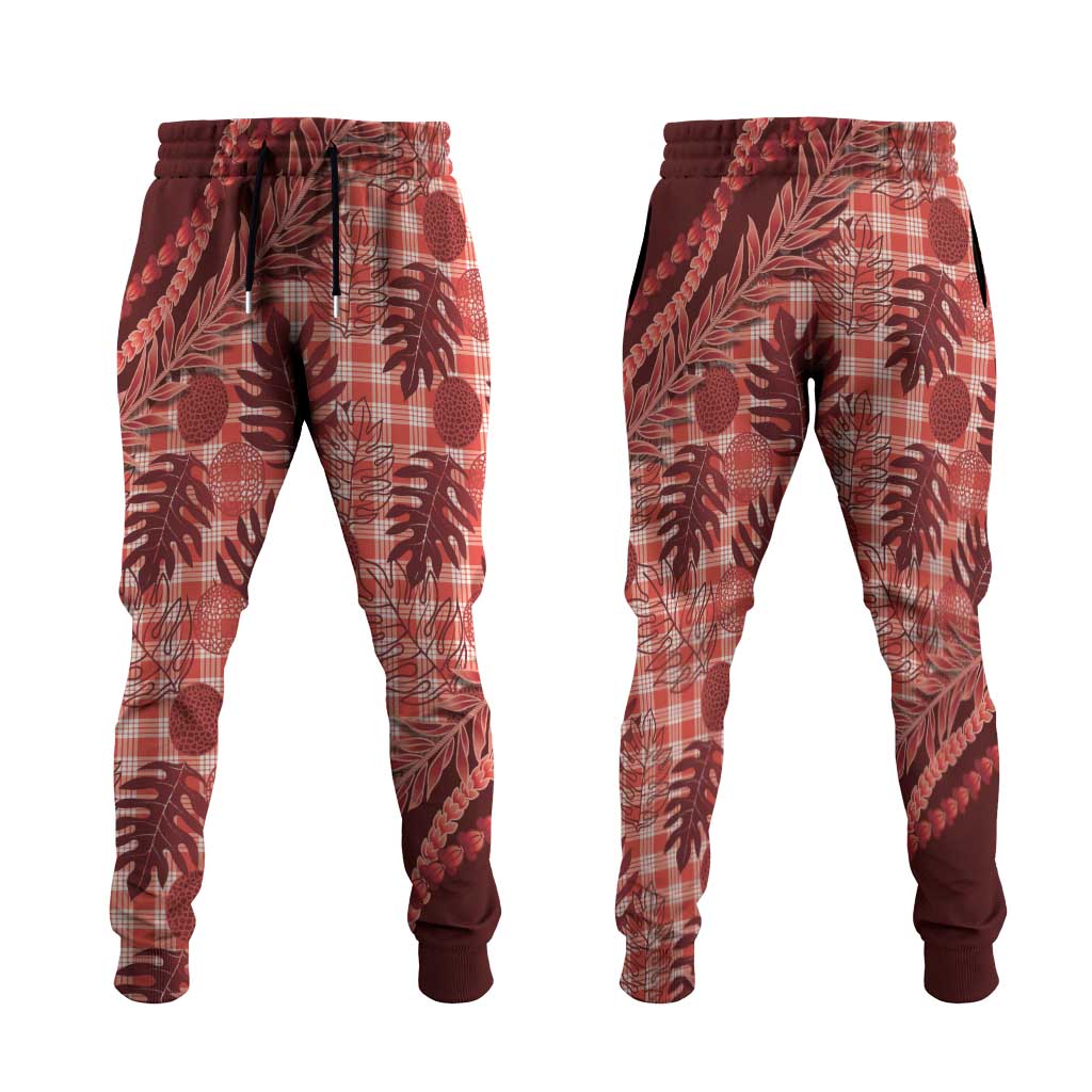 Hawaii Breadfruit Palaka Jogger Pants Ulaula Maile Lei - Polynesian Pride