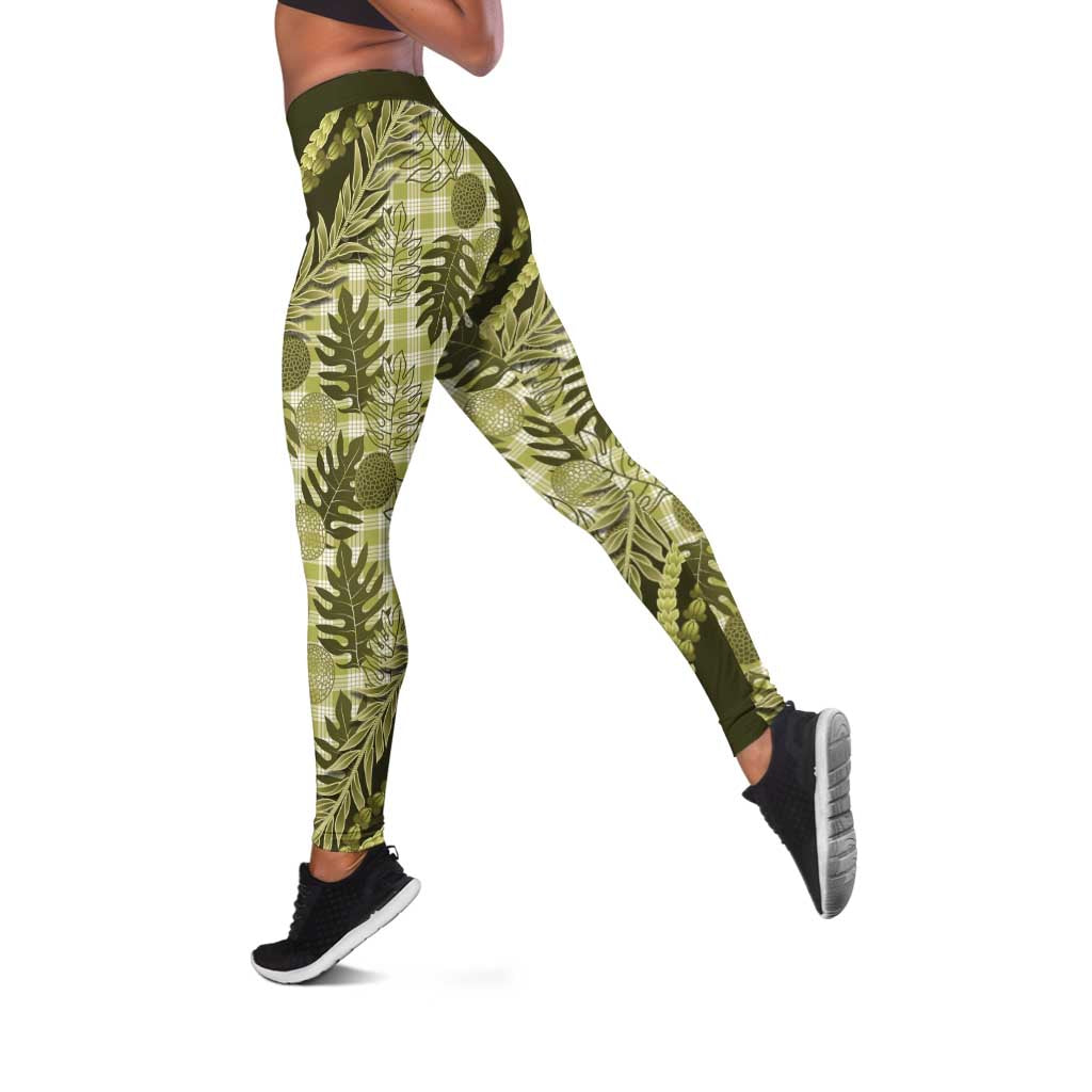 Hawaii Breadfruit Palaka Leggings Omaomao Maile Lei - Polynesian Pride