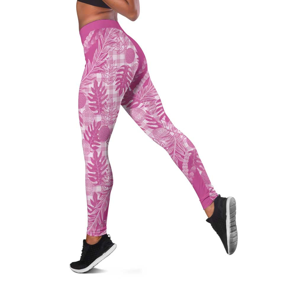Hawaii Breadfruit Palaka Leggings Omaomao Ulaula Maile Lei - Polynesian Pride