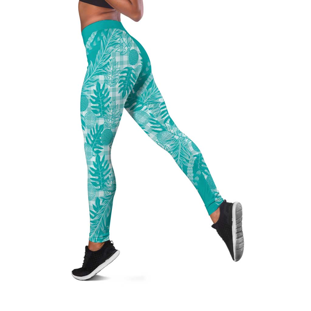 Hawaii Breadfruit Palaka Leggings Polu Opal Maile Lei - Polynesian Pride