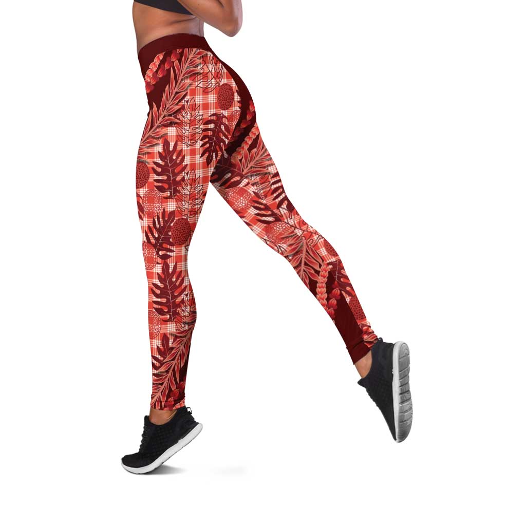 Hawaii Breadfruit Palaka Leggings Ulaula Maile Lei - Polynesian Pride