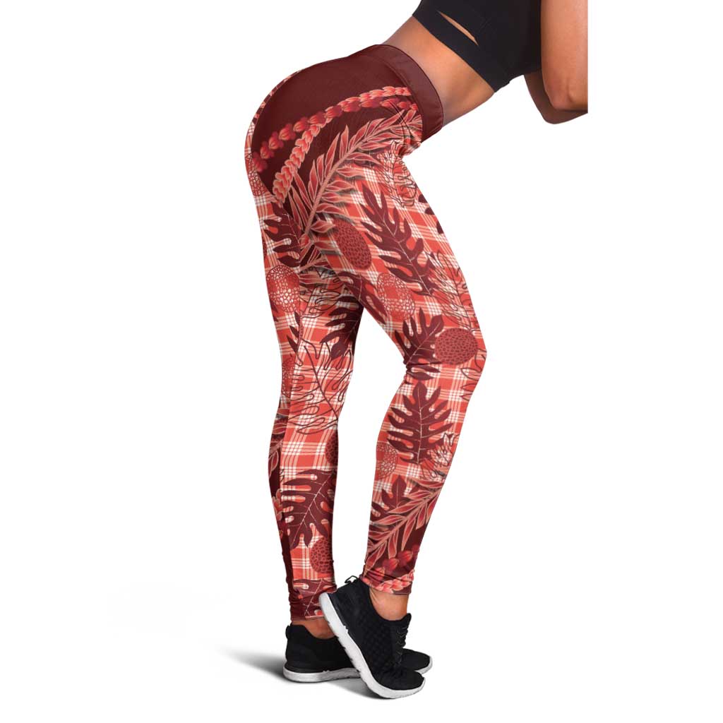 Hawaii Breadfruit Palaka Leggings Ulaula Maile Lei - Polynesian Pride