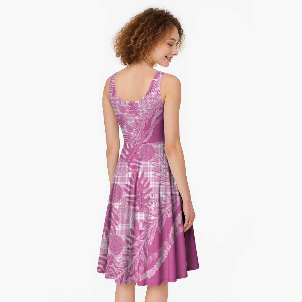 Hawaii Breadfruit Palaka Midi Dress Omaomao Ulaula Maile Lei - Polynesian Pride