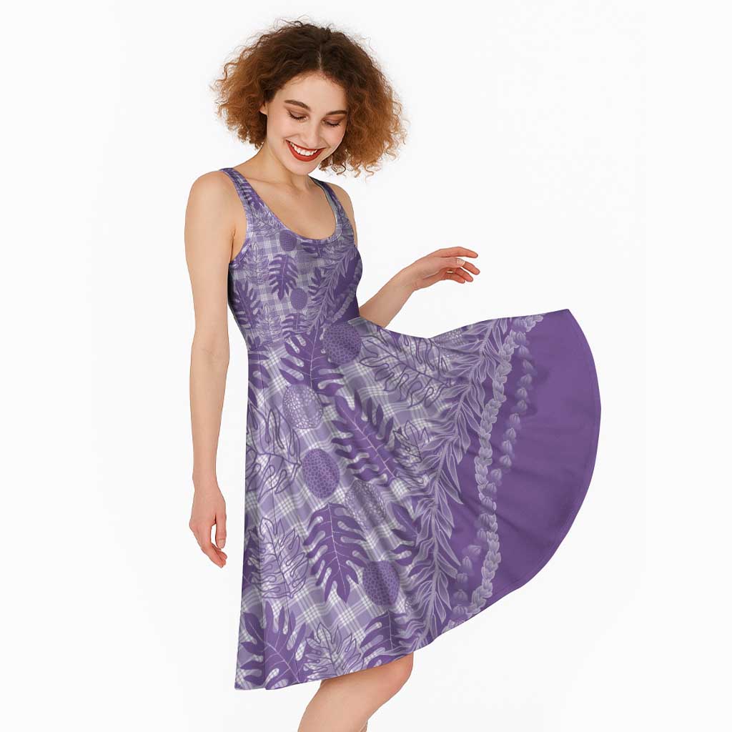 Hawaii Breadfruit Palaka Midi Dress Poni Maile Lei - Polynesian Pride