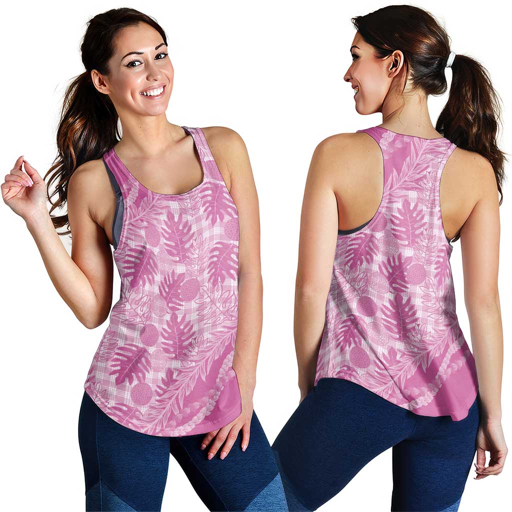 Hawaii Breadfruit Palaka Women Racerback Tank Omaomao Ulaula Maile Lei - Polynesian Pride