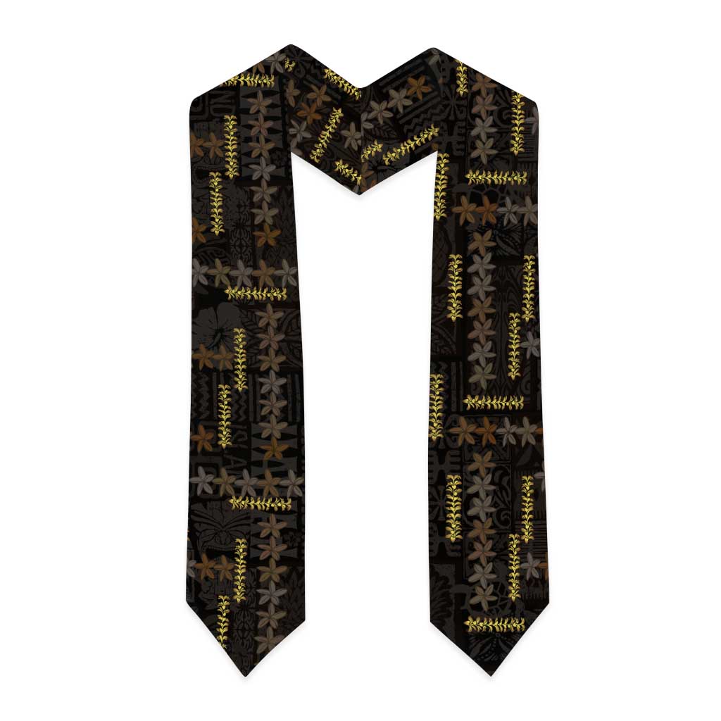 Hawaii Brown Plumeria Lei Black Graduation Stole Frangipani Floral Heritage Art