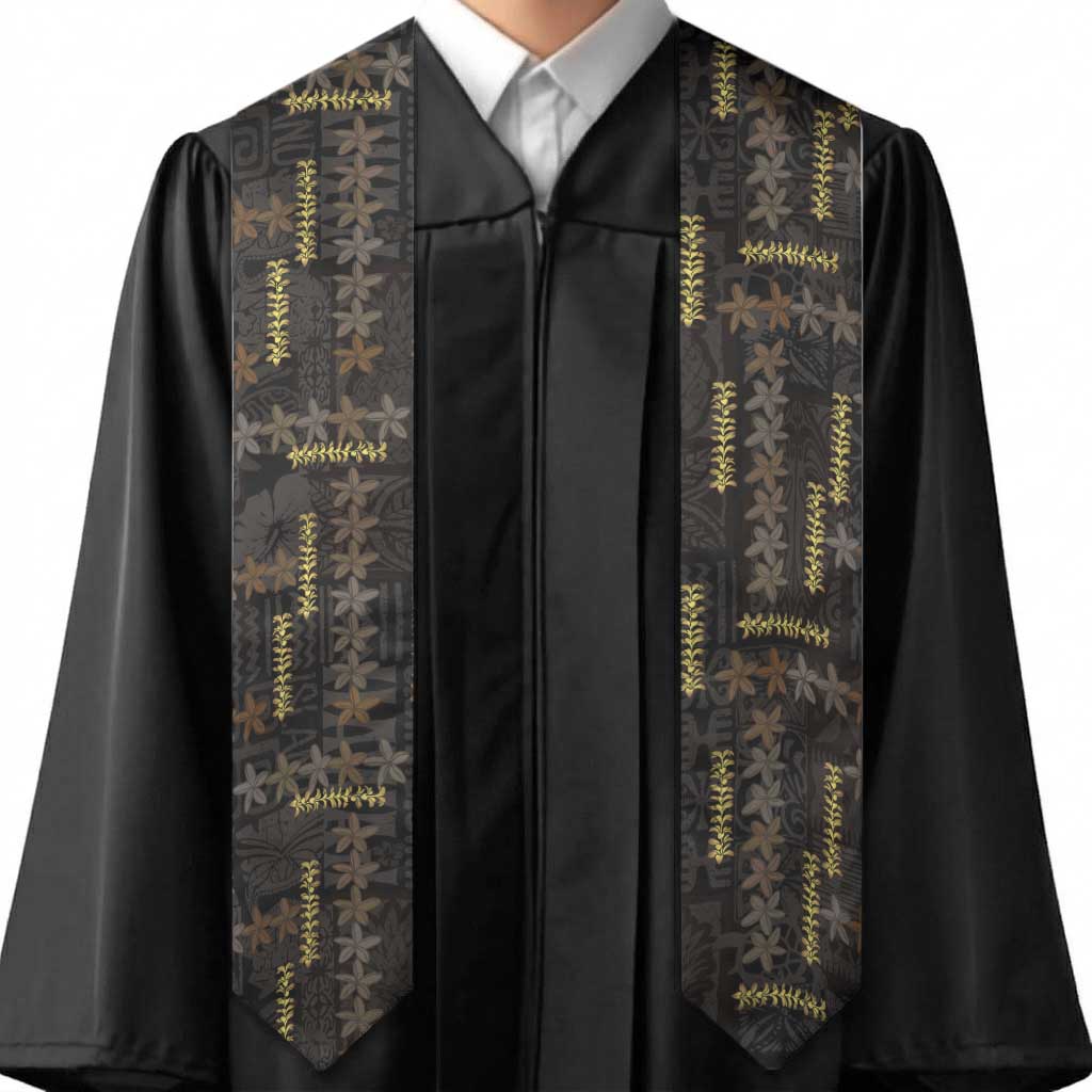 Hawaii Brown Plumeria Lei Black Graduation Stole Frangipani Floral Heritage Art