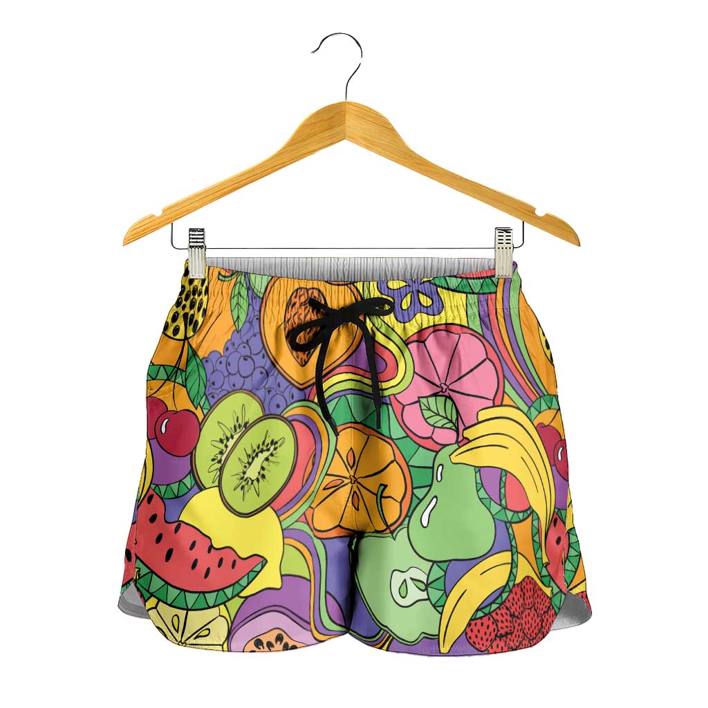 Hawaii Fruits Hippie Style Shorts for Women Vibrant Colorful