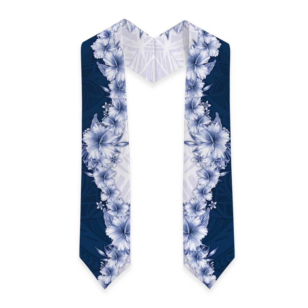 Hawaii Hibiscus Flowers Graduation Stole Blue Polynesian Pattern