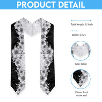 Hawaii Hibiscus Flowers Graduation Stole Grayscale Polynesian Pattern