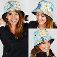 Hawaii Hibiscus Plumeria Blue Bucket Hat Polynesian Pattern