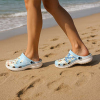 Hawaii Hibiscus Plumeria Blue Clogs Shoes Polynesian Pattern