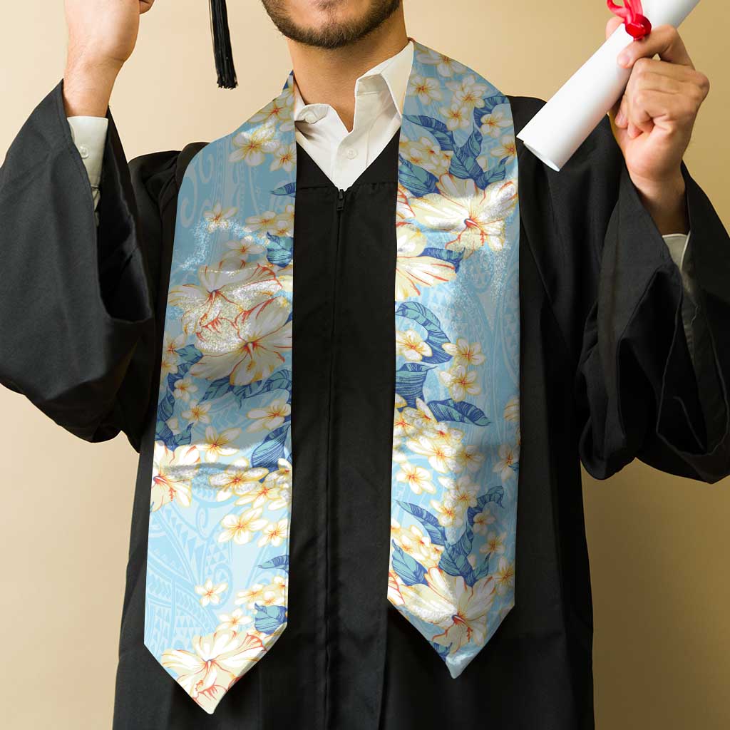 Hawaii Hibiscus Plumeria Blue Graduation Stole Polynesian Pattern