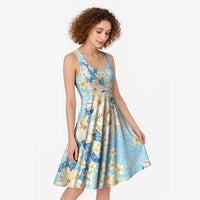 Hawaii Hibiscus Plumeria Blue Midi Dress Polynesian Pattern