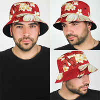 Hawaii Hibiscus Plumeria Red Bucket Hat Polynesian Pattern