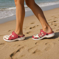 Hawaii Hibiscus Plumeria Red Clogs Shoes Polynesian Pattern