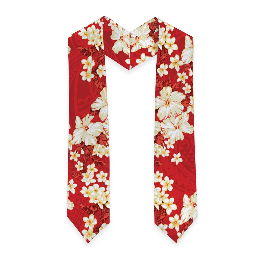 Hawaii Hibiscus Plumeria Red Graduation Stole Polynesian Pattern