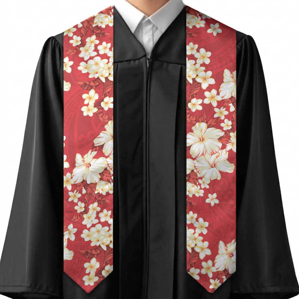 Hawaii Hibiscus Plumeria Red Graduation Stole Polynesian Pattern