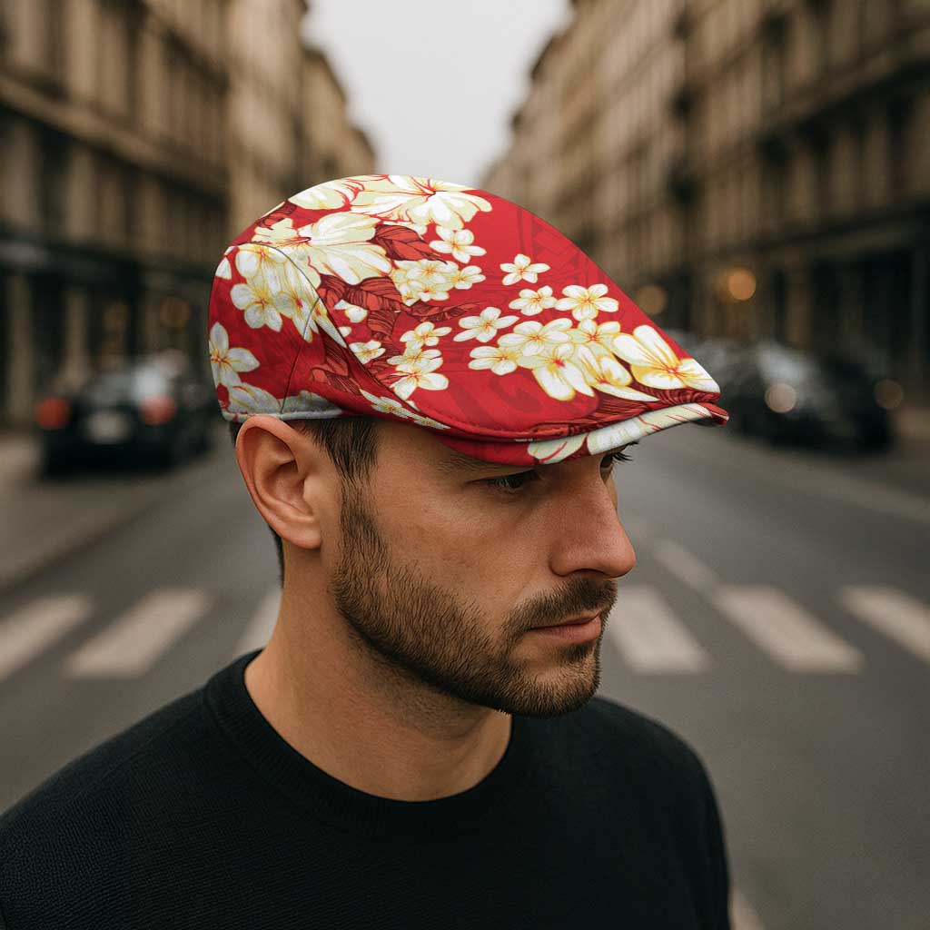Hawaii Hibiscus Plumeria Red Jeff Hat Polynesian Pattern