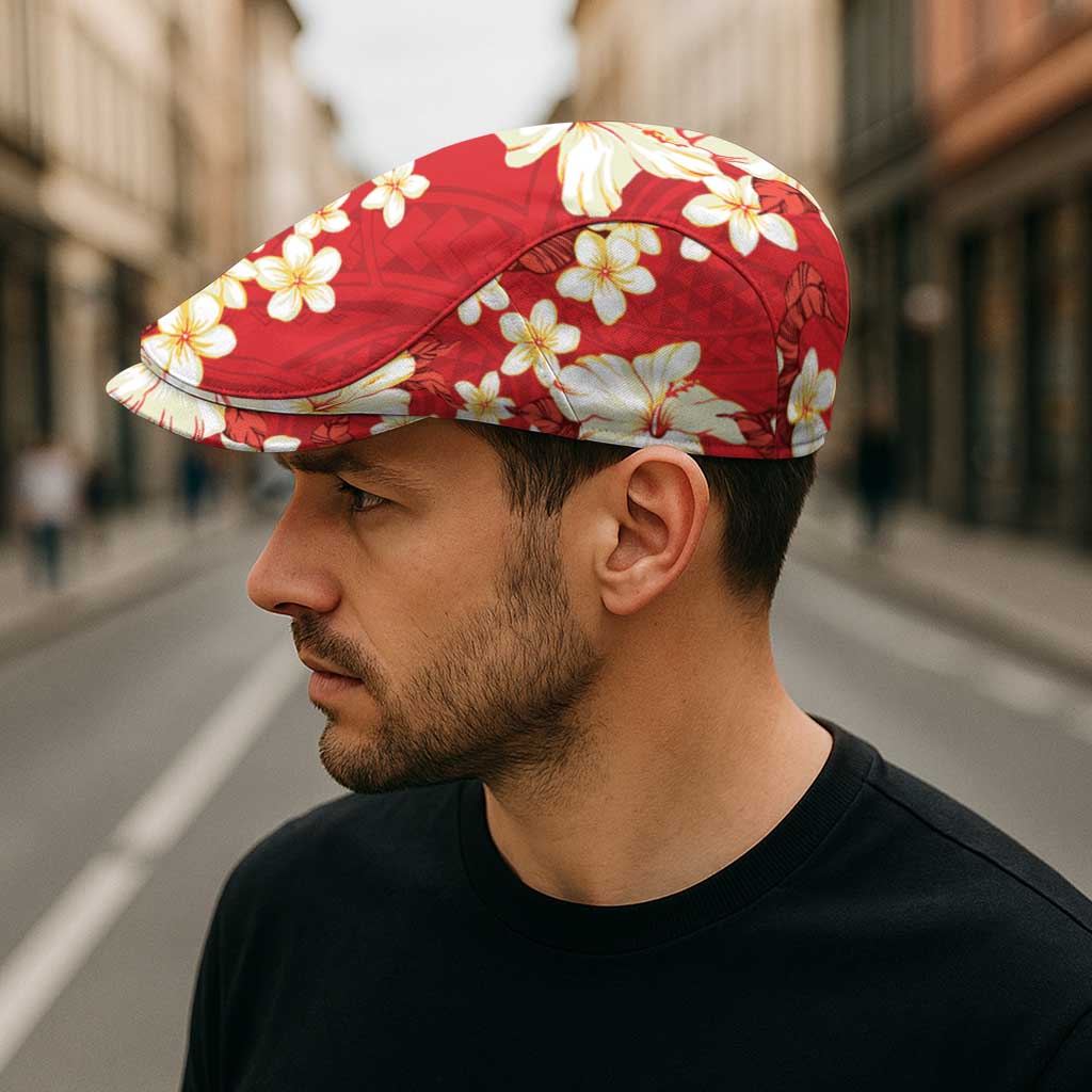 Hawaii Hibiscus Plumeria Red Jeff Hat Polynesian Pattern