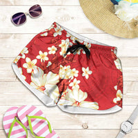 Hawaii Hibiscus Plumeria Red Shorts for Women Polynesian Pattern