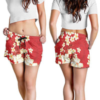 Hawaii Hibiscus Plumeria Red Shorts for Women Polynesian Pattern