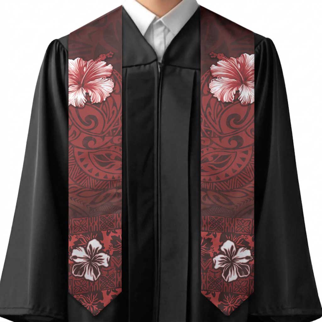 Hawaii Hibiscus With Oxblood Polynesian Pattern Graduation Stole