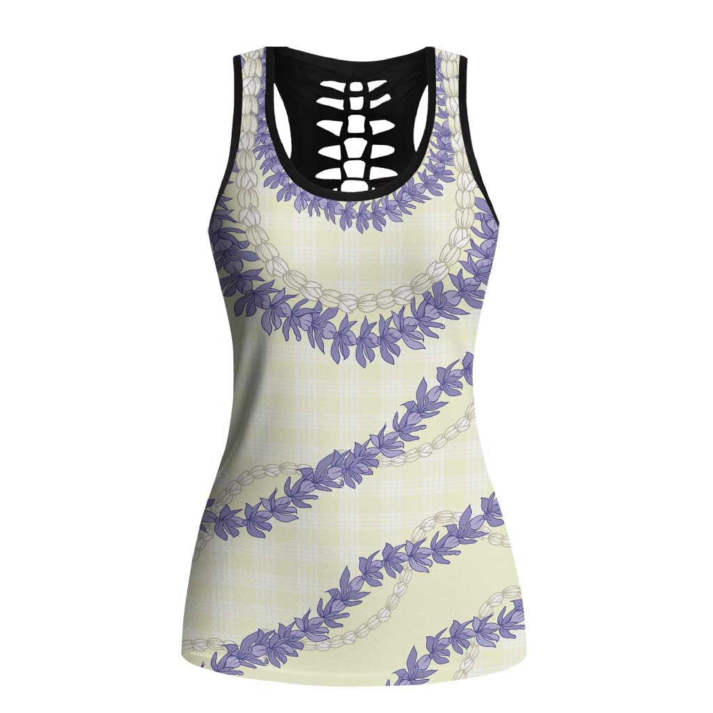 Hawaii Honohono Palaka Motifs Hollow Tank Top Hawaiian Orchid Lei