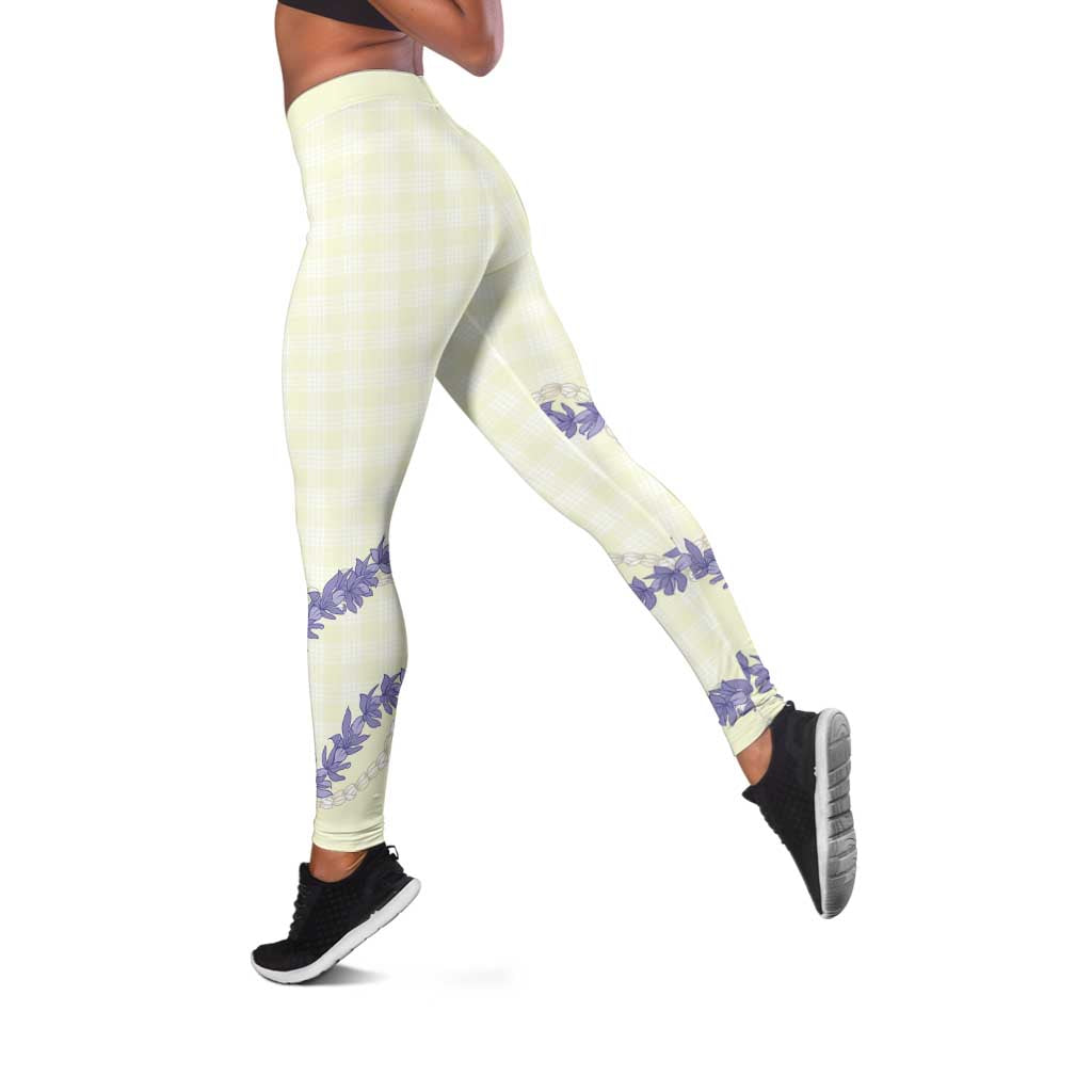 Hawaii Honohono Palaka Motifs Leggings Hawaiian Orchid Lei
