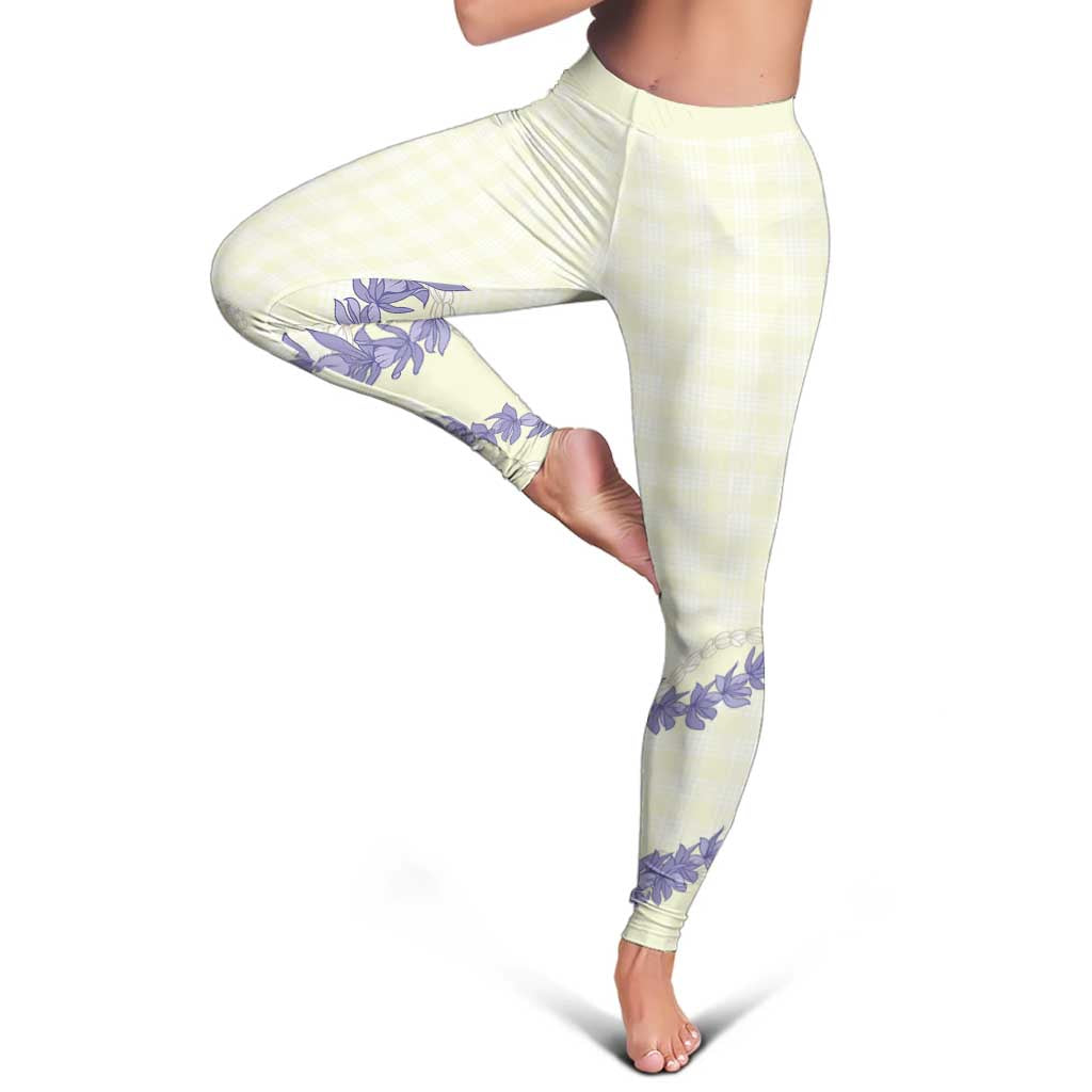 Hawaii Honohono Palaka Motifs Leggings Hawaiian Orchid Lei