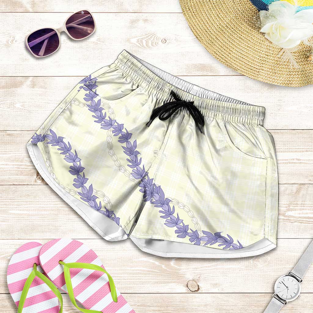 Hawaii Honohono Palaka Motifs Shorts for Women Hawaiian Orchid Lei