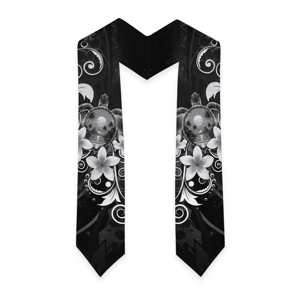 Hawaii Honu Graduation Stole Polynesian Curves Plumeria Grayscale