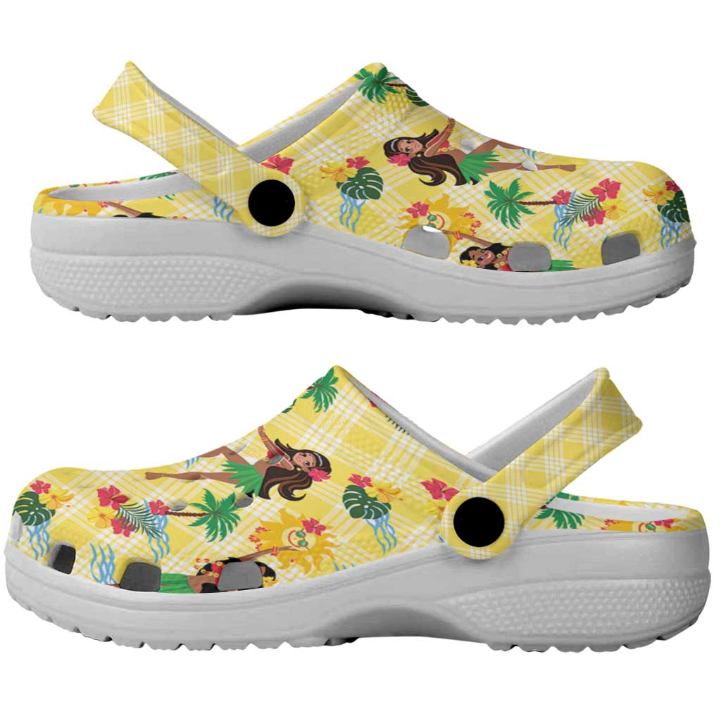 Hawaii Hula Girl Tropical Clogs Shoes Yellow Palaka