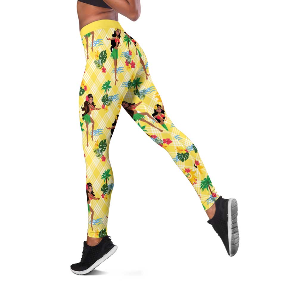 Hawaii Hula Girl Tropical Leggings Yellow Palaka