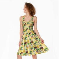 Hawaii Hula Girl Tropical Midi Dress Yellow Palaka