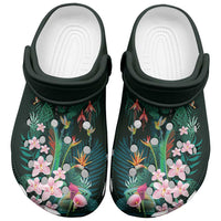 Hawaii Hummingbird Tropical Flowers Clogs Shoes Dark Green
