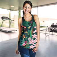 Hawaii Hummingbird Tropical Flowers Women Racerback Tank Dark Green