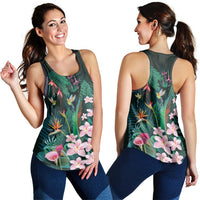 Hawaii Hummingbird Tropical Flowers Women Racerback Tank Dark Green