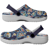 Hawaii Islands Map Design with Japanese Landscape Clogs Shoes Hawaiian Japan Fusion Art Navy Color