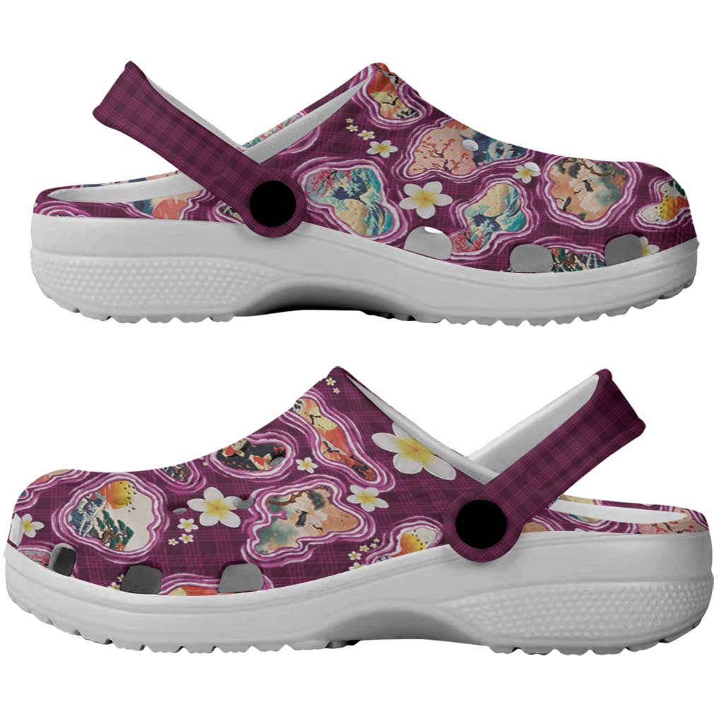 Hawaii Islands Map Design with Japanese Landscape Clogs Shoes Hawaiian Japan Fusion Art Pink Color
