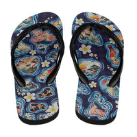 Hawaii Islands Map Design with Japanese Landscape Flip Flops Hawaiian Japan Fusion Art Navy Color