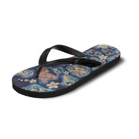 Hawaii Islands Map Design with Japanese Landscape Flip Flops Hawaiian Japan Fusion Art Navy Color
