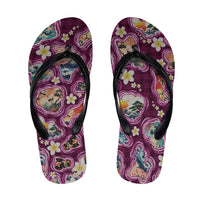 Hawaii Islands Map Design with Japanese Landscape Flip Flops Hawaiian Japan Fusion Art Pink Color