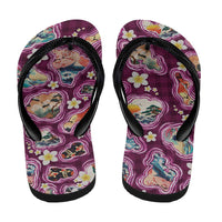 Hawaii Islands Map Design with Japanese Landscape Flip Flops Hawaiian Japan Fusion Art Pink Color
