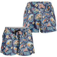 Hawaii Islands Map Design with Japanese Landscape Shorts for Women Hawaiian Japan Fusion Art Navy Color LT03 - Polynesian Pride