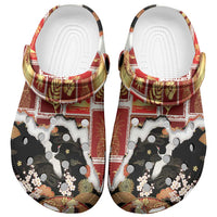 Hawaii Japanese Culture Black Clogs Shoes Spring Cranes Aloha Pattern