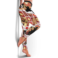 Hawaii Japanese Culture Black Leggings Spring Cranes Aloha Pattern