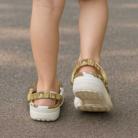 Hawaii Japanese Culture Gold Clogs Shoes Spring Cranes Aloha Pattern