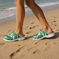 Hawaii Japanese Culture Green Clogs Shoes Spring Cranes Aloha Pattern